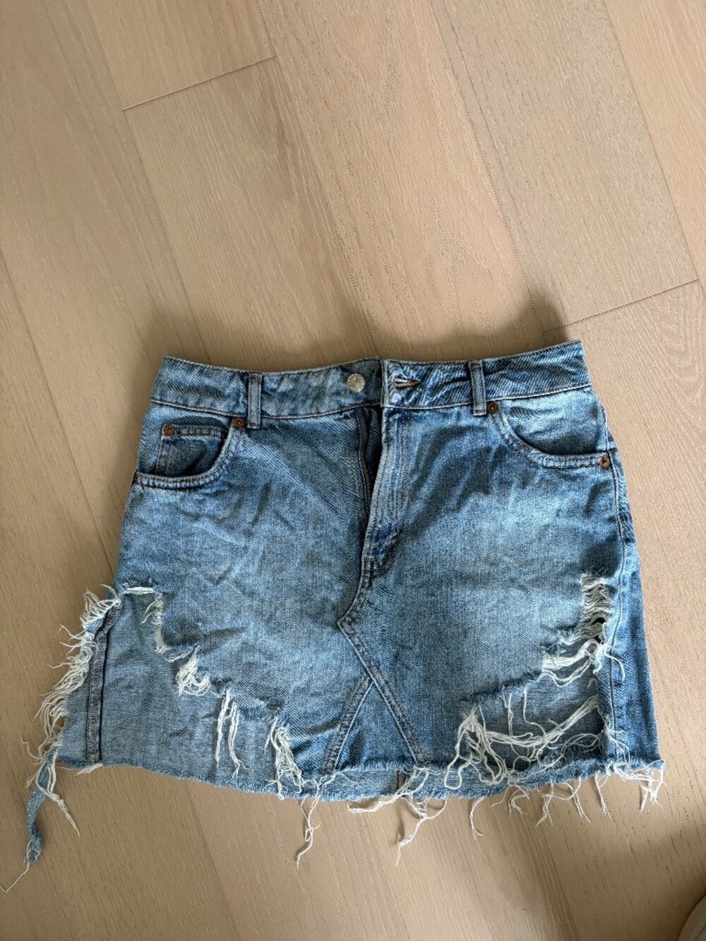 Topshop Moto Denim Distressed Skirt